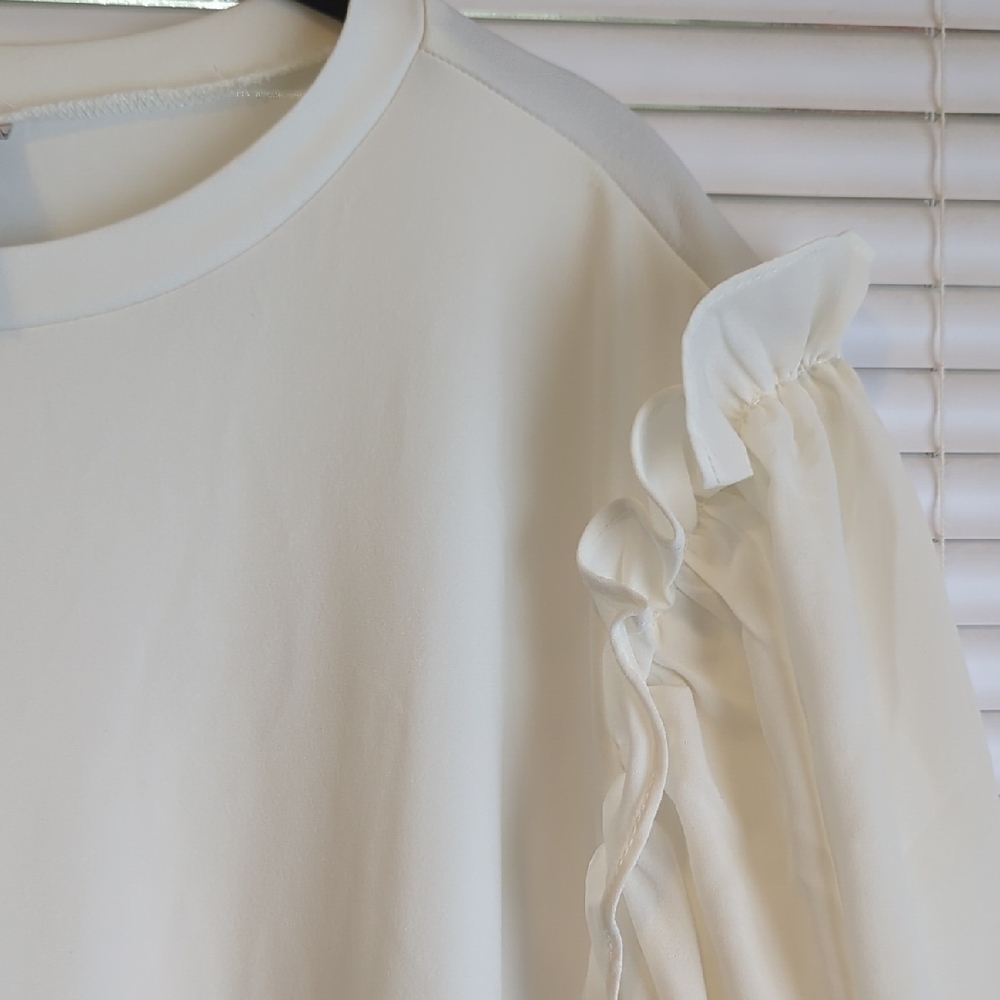 Worthington White Ruffle Sleeve Top 3X Elegant Blouse Career Minimalist - Picture 4 of 6